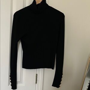 A.L.C. Desk Black Turtleneck Sweater with Gold Button Details